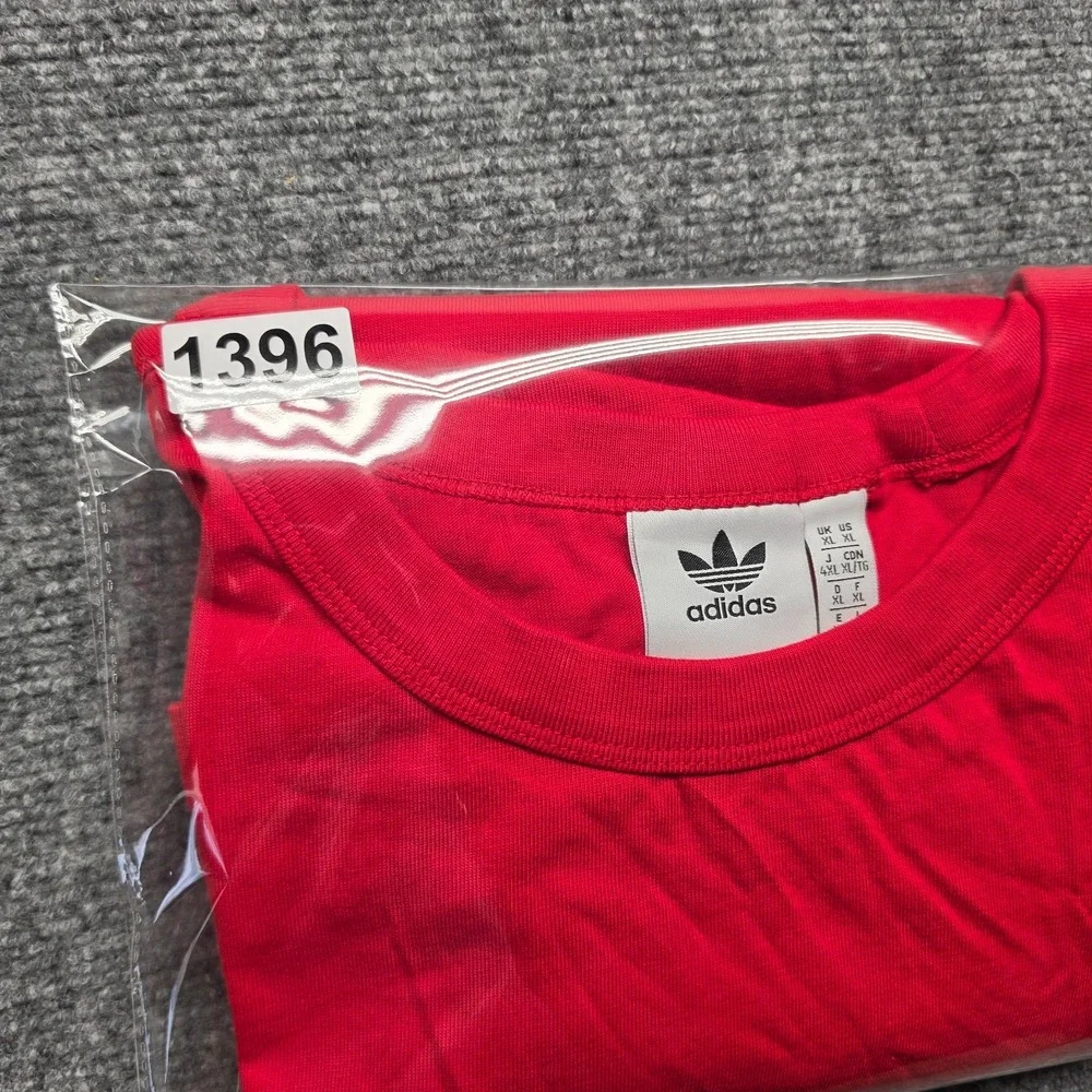Adidas Originals Asymmetric Sleeve 3-Stripes Boxy Tee Red Black Trefoil XL